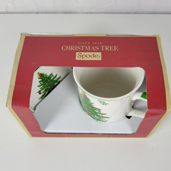 Spode Christmas Tree Mug & Coaster 2-pc Set White Ceramic Gift Box NIB - Picture 11 of 12